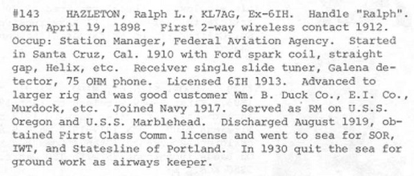 K7AG - Ralph L. Hazleton K7AG - Ralph L. Hazleton