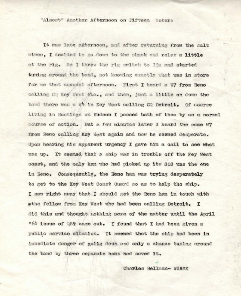 W2RP - I. Charles 'Charlie' Hellman W2RP - I. Charles 'Charlie' Hellman