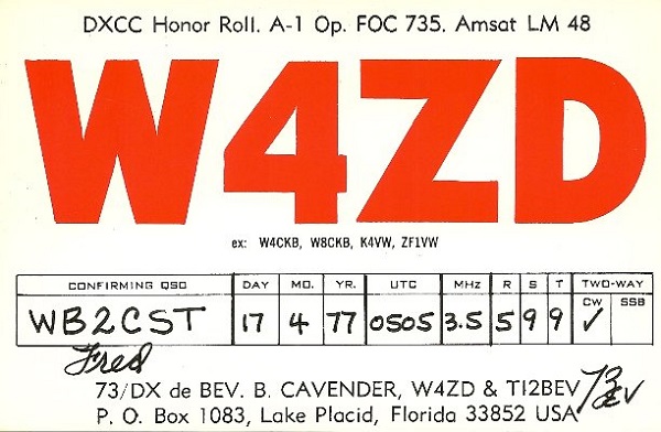 W4ZD - Beverly B. 'Bev' Cavender W4ZD - Beverly B. 'Bev' Cavender