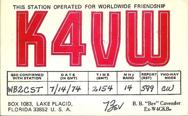 W4ZD - Beverly B. 'Bev' Cavender W4ZD - Beverly B. 'Bev' Cavender