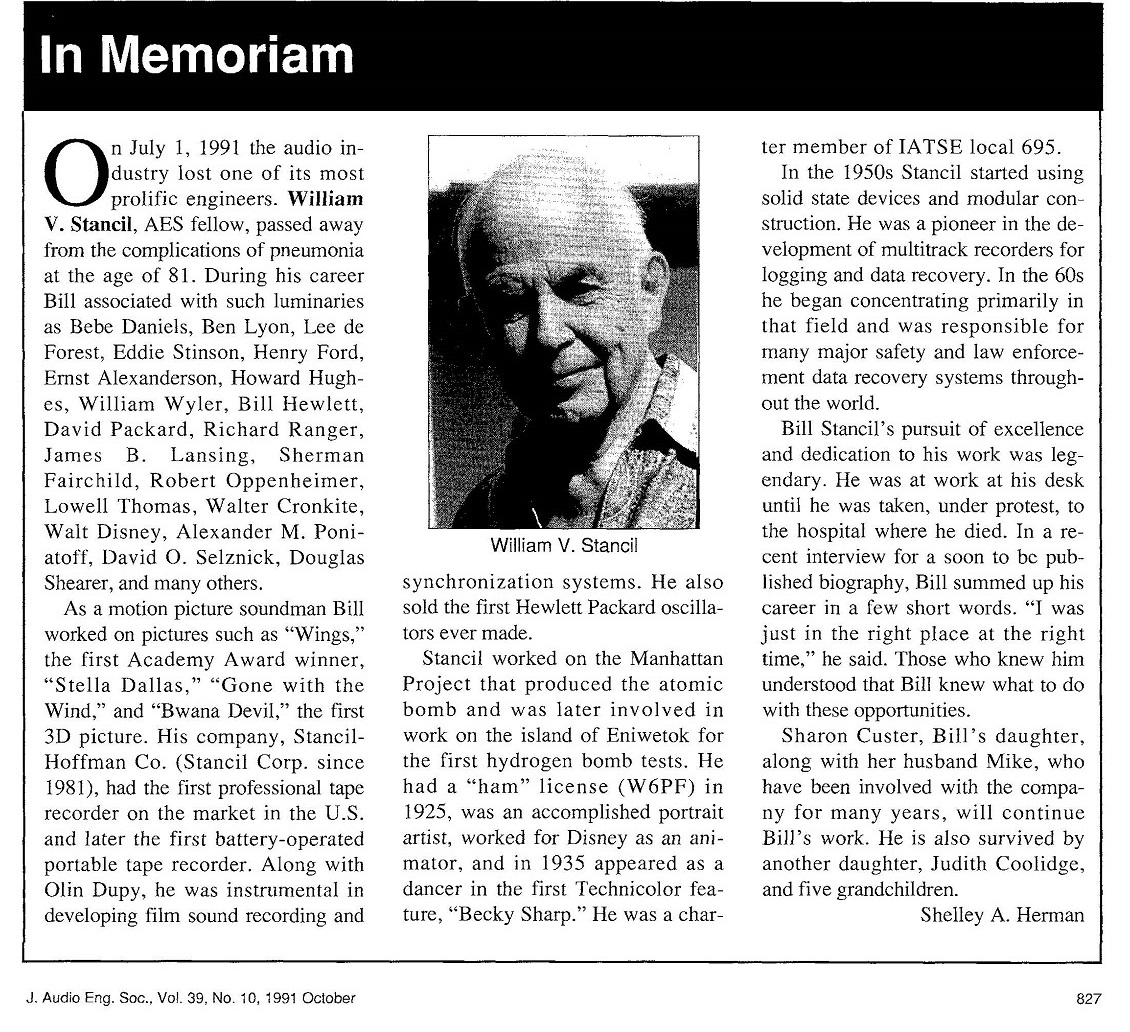 W6PF - William V. 'Bill' Stancil W6PF - William V. 'Bill' Stancil